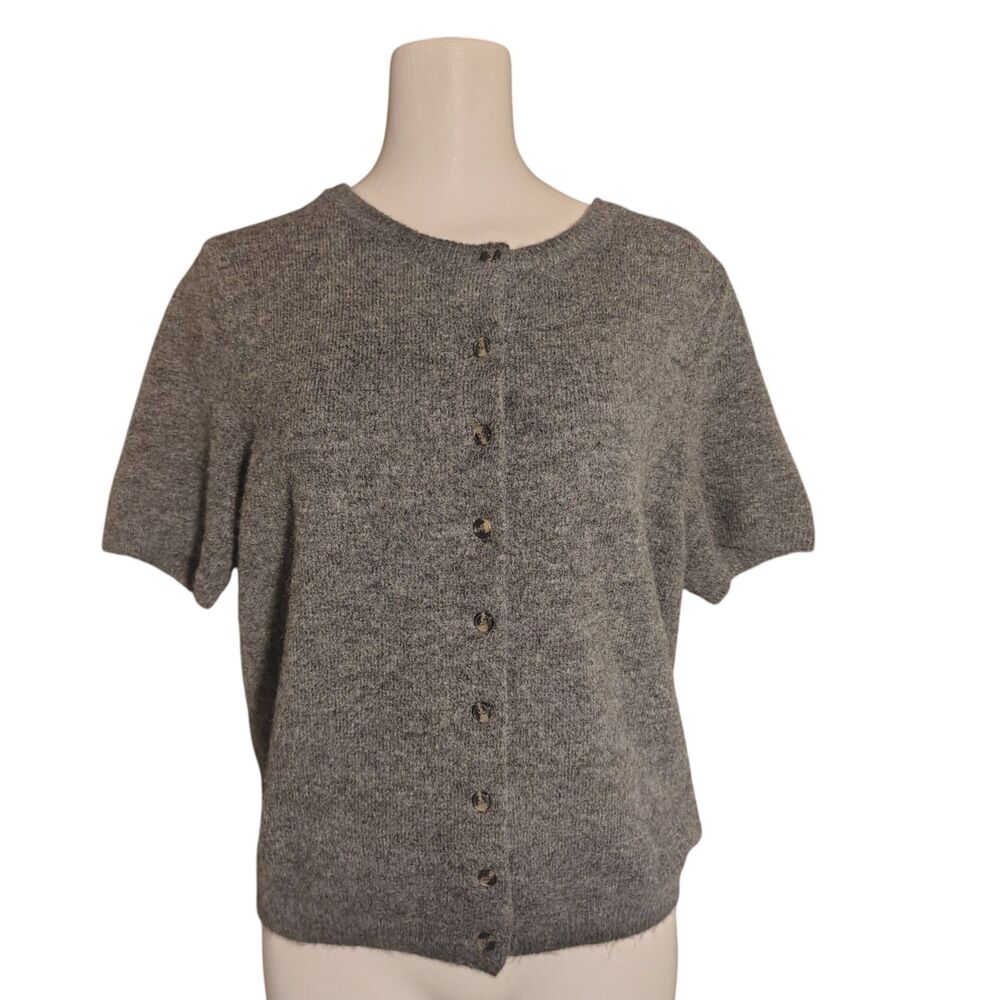 H&M Wool Blend Short Sleeve Button Cardigan Sweater Womens Grey Size Large 00050